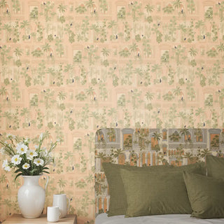 Cattitude European Wallpaper Roll in Peach Color Bedroom