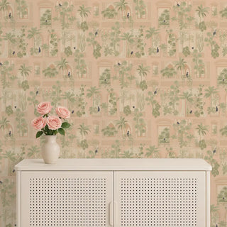 Cattitude European Wallpaper Roll in Peach Color Living Area