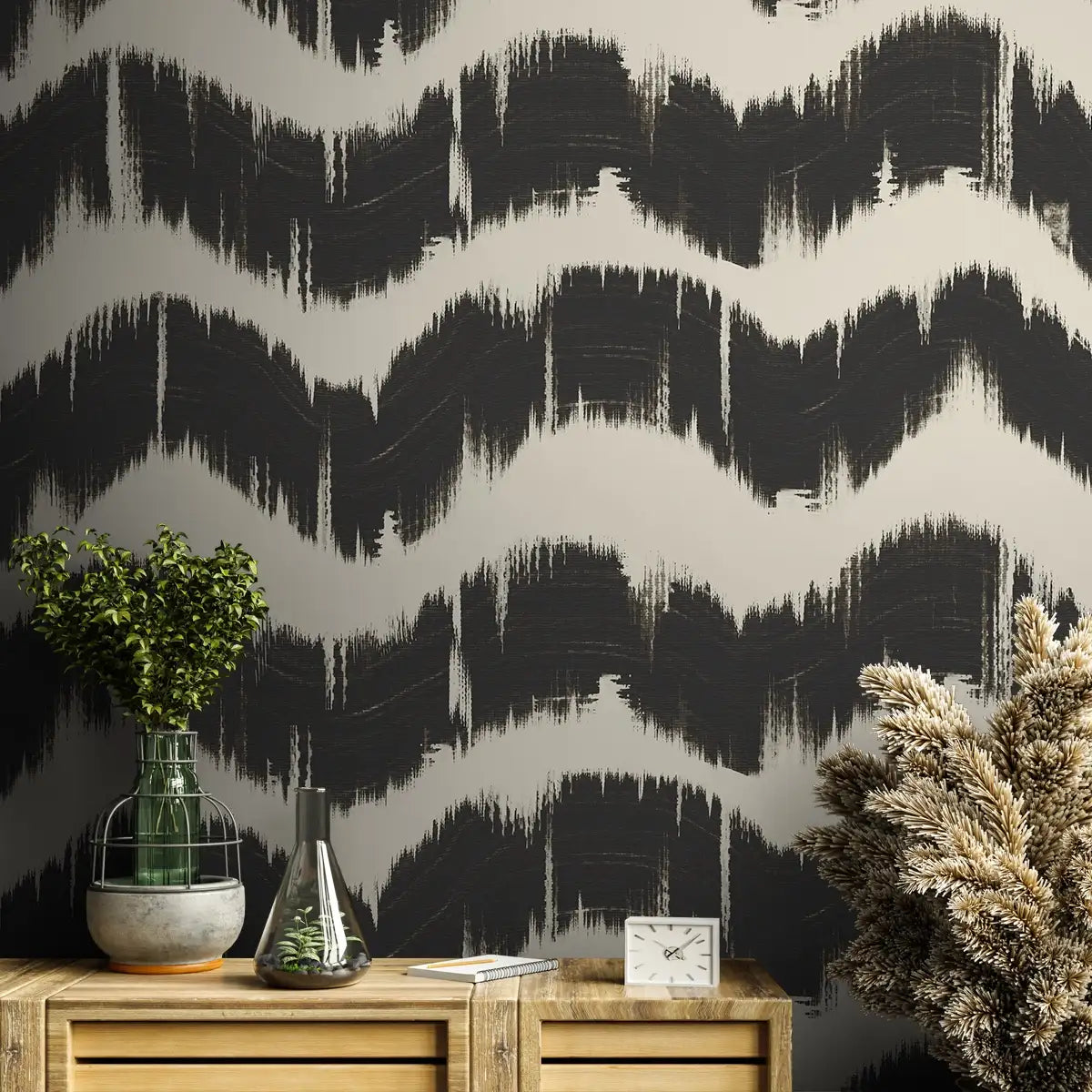 Shop Charcoal Waves Modern Abstract Wallpaper for Walls by Life n Colors