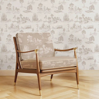 Chic Toile European Wallpaper Roll in Beige And White Color Living Room