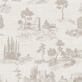 Chic Toile European Wallpaper Roll in Beige And White Color Buy Now