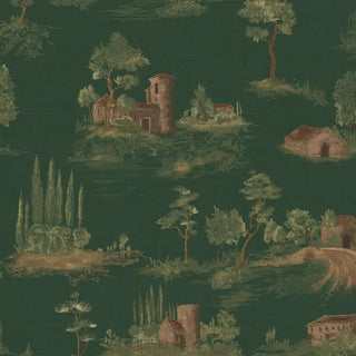 Chic Toile European Wallpaper Roll in Green Color Buy Now