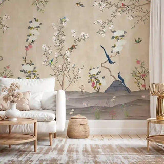 Chinoiserie Floral Theme Wallpaper for Walls, Customised Living Area 