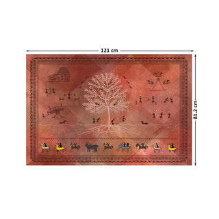 Chitra Indian Warli Painting Wall Art Digital Print Poster in 81.2x121cm, a traditional Indian design symbolizing harmony and community through tribal art.