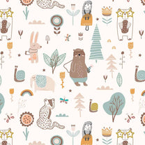 Cuddly Creatures Carousel, Cute Kids Wallpaper Design, Cream