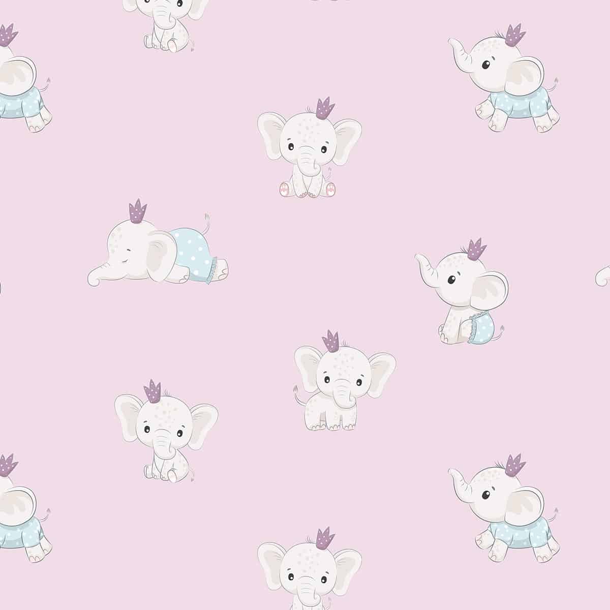 Sleepy Tiny Trunks, Adorable Elephant Design Wallpaper for Kids Room, Pink