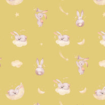 Chasing Stars with Bunny Friends, Cute Wallpaper for Rooms, Yellow
