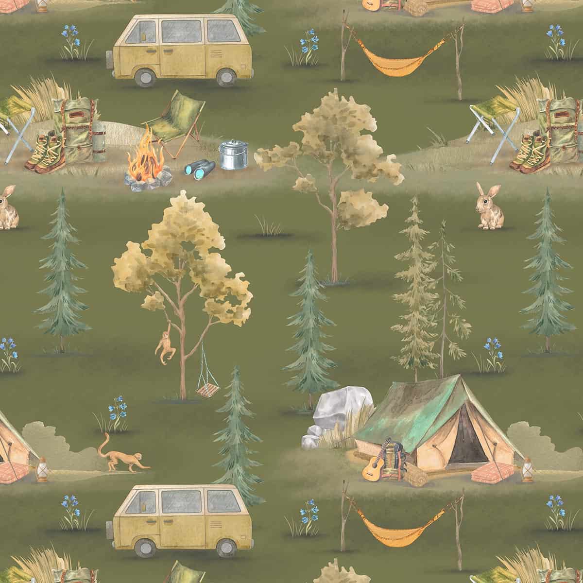Wildlife Campout in the Jungle, Design for Kids, Green