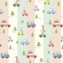 Animal Explorers on Wheels, Adorable Wallpaper Design for Kids, Stripes