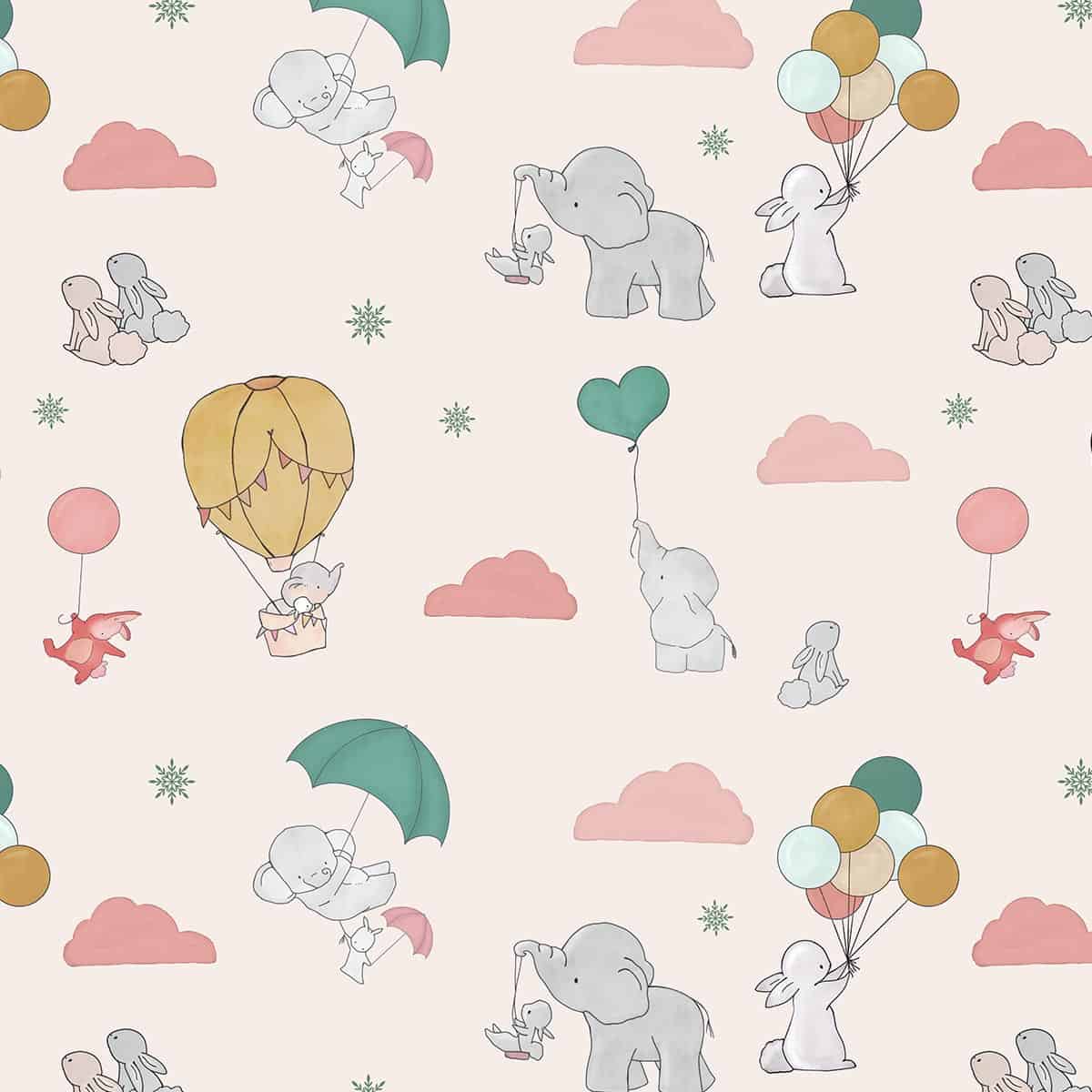 Tiny Trunks and Floppy Ears, Cute Wallpaper for Rooms, Blush