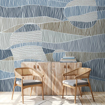 Coastal Strata Abstract Muted Denim Color Customised Wallpaper for Rooms