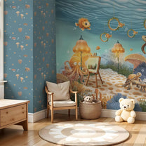 Coral Cafe Dark Blue Underwater Theme Kids Room Customised Wallpaper