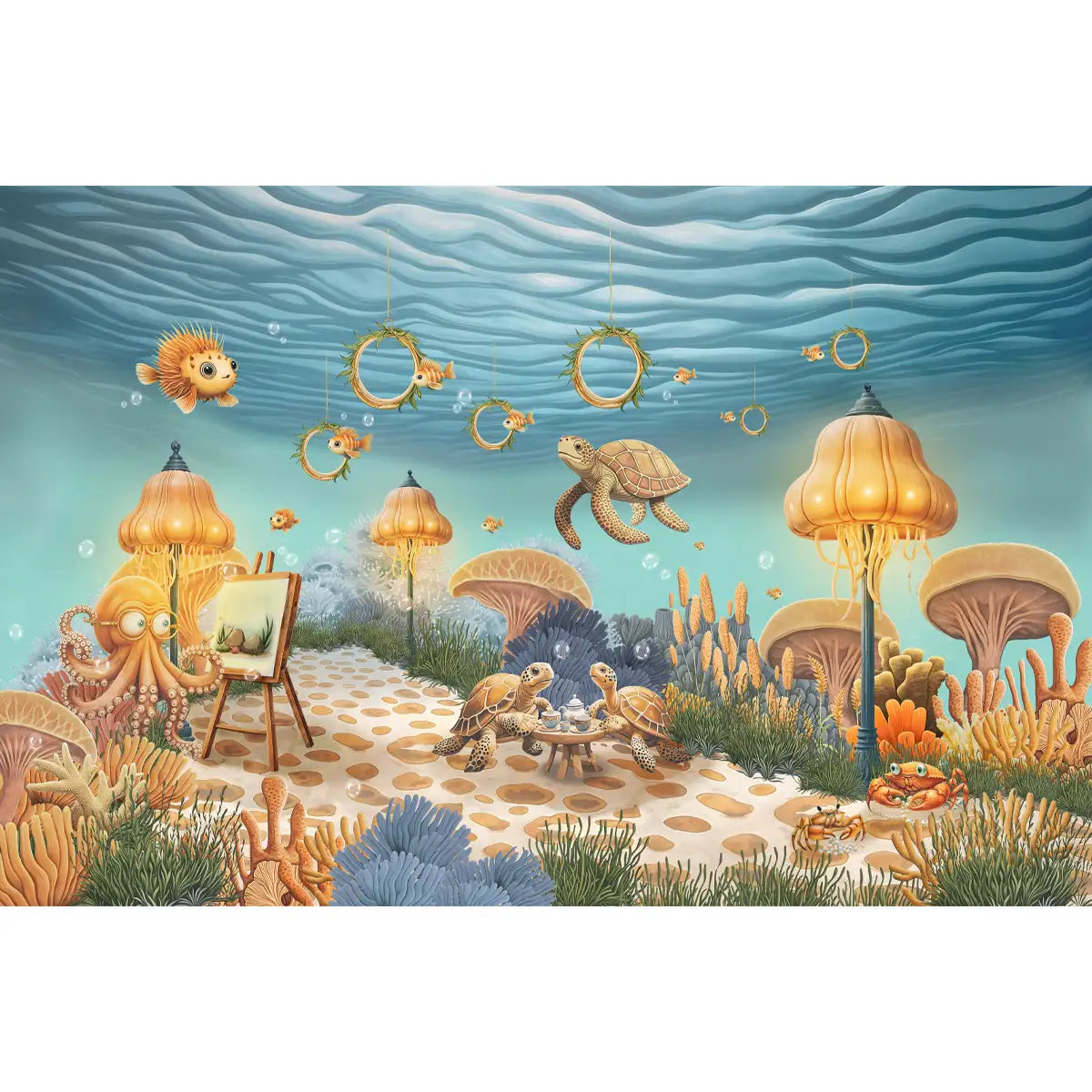 Coral Cafe Dark Blue Underwater Theme Kids Room Customised Wallpaper