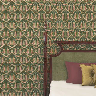 Devotees Indian Wallpaper Roll in Green Color Bedroom