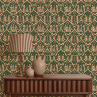 Devotees Indian Wallpaper Roll in Green Color Living Room