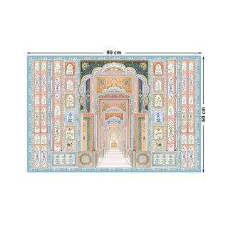 Dilli Darbar Indian Painting Wall Art Digital Print Poster in 60x90cm, featuring detailed architectural arches inspired by Indian palaces in soft hues.