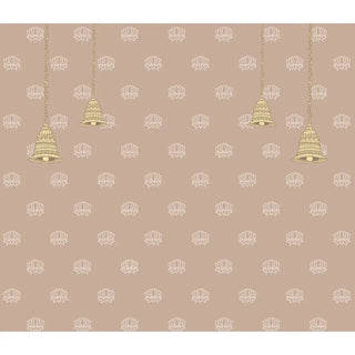 Decorative wallpaper with gold bell and lotus pattern on a beige background