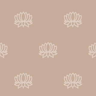 Repeating pattern of white lotus flowers on a beige background