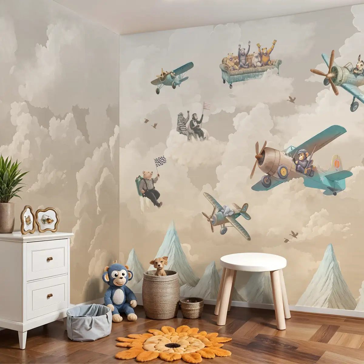 Dusky Amber Air show Kids Room Wallpaper