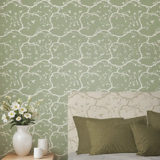 Echo Chinoserie Design Wallpaper Roll in Mint Green & white