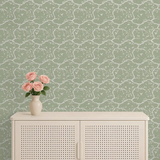Echo Chinoserie Design Wallpaper Roll in Mint Green & white
