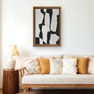 Echoes of Balance Wall Art framed above a neutral sofa, styled with warm-toned cushions and a modern wooden lamp, highlighting its refined aesthetic.