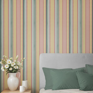 English Stripes Geometric Roll Wallpaper In Pink & Pastels Bed room