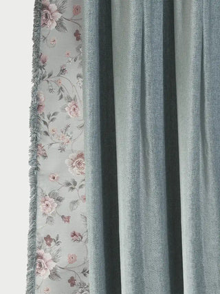 Eternal Garden Readymade Curtain readymade curtain, macro shot focusing closely on the fabric textures and edge construction. It highlights the subtle, luxurious woven grain of the light blue center perfectly juxtapo...
