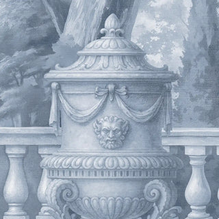 Decorative stone urn with classical design in a garden setting