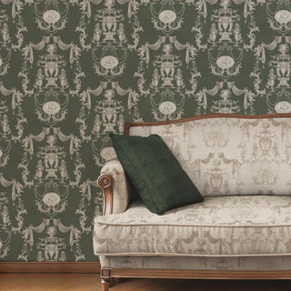 European Tapestry Wallpaper Roll in Dark Green Color Living room