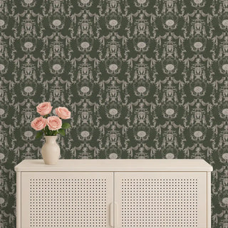 European Tapestry Wallpaper Roll in Dark Green Color