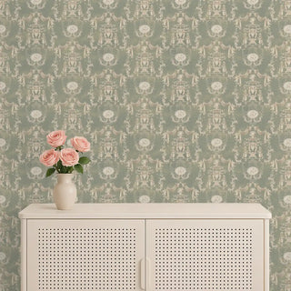 European Tapestry Wallpaper Roll in Pastel Green Color