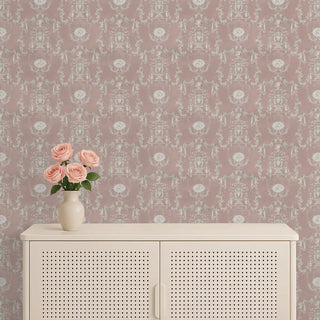 European Tapestry Wallpaper Roll in Pastel Pink Color
