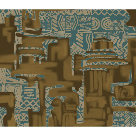 Kuba Abstract Fusion Design Wallpaper in Teal Color, Customised