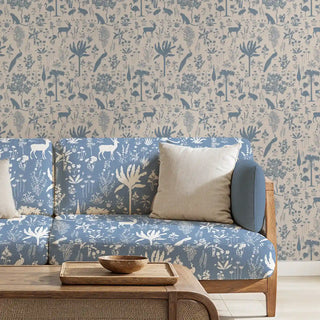 Flora n fauna Tropical Blue & Beige Living Room
