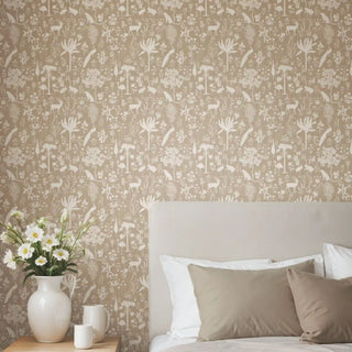 Flora n fauna Tropical Wallpaper Roll in Cream & White Bedroom