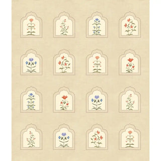 Floral Radiance Framed Jharokha Wallpaper for Rooms, Customised Buy Now