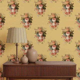 Florid English Vintage Floral Roll Wallpaper In Yellow