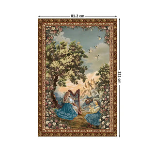 Garden of Tunes European Wall Art Digital Print Poster in 81.2x121cm, depicting classical ladies performing music in a floral garden with castle view.
