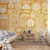 Geet Madhubani Wallpaper Deep Yellow Color Living area 