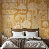 Geet Madhubani Wallpaper Deep Yellow Color Bedroom 