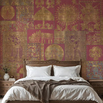 Geet Madhubani Wallpaper Velvet Red Color Bedroom