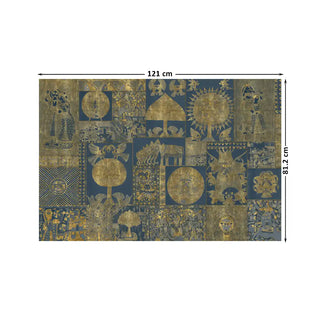 Geet Madhubani Artistic Brilliance gold and blue wall art in large 121x81.2cm size, highlighting rich cultural symbolism and ornate artistry.