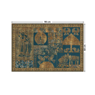 Geet Madhubani Indian Wall Art Digital Print Poster in 60x90cm, showcasing artistic golden patterns on deep blue tones inspired by Indian heritage.