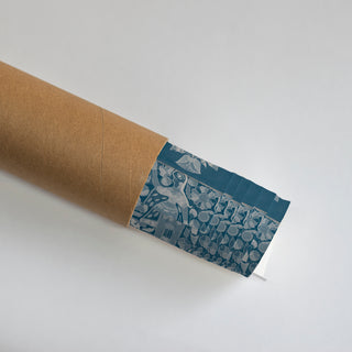 Rolled Geet Madhubani Vintage Blue Indian Wall Art Poster featuring traditional Indian motifs and floral detailing, ideal for artistic wall decoration.