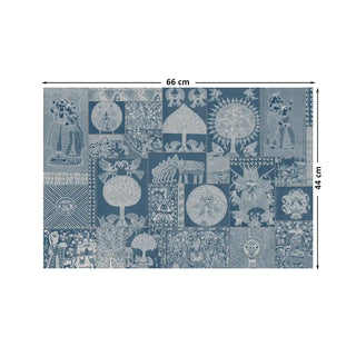 Geet Madhubani Vintage Blue Indian Wall Art Digital Print Poster in 44x66cm, featuring detailed folk motifs in soothing blue and white tones.