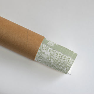 Rolled Geet Madhubani Vintage Light Green Indian Wall Art Poster with traditional Indian designs in pastel sage, ideal for subtle artistic wall décor.