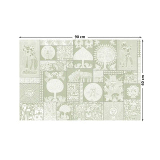 Geet Madhubani Vintage Light Green Indian Wall Art Digital Print Poster in 60x90cm, featuring traditional Madhubani-inspired artistry in pastel green and white.