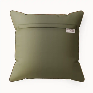 Back View of Golden Terrain Cushion Cover A luxurious cushion, features a striking horizontal band of intricate gold embroidery across the center