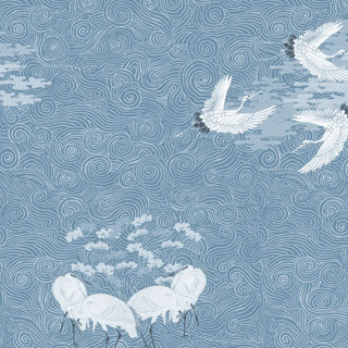 Shop Graceful Cranes Oriental Wallpaper Roll in Blue Color By Lifencolors